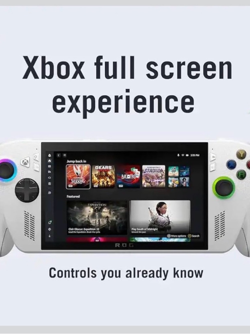 ASUS ROG Xbox Ally Handheld Gaming Console - White with Color Accent Buttons